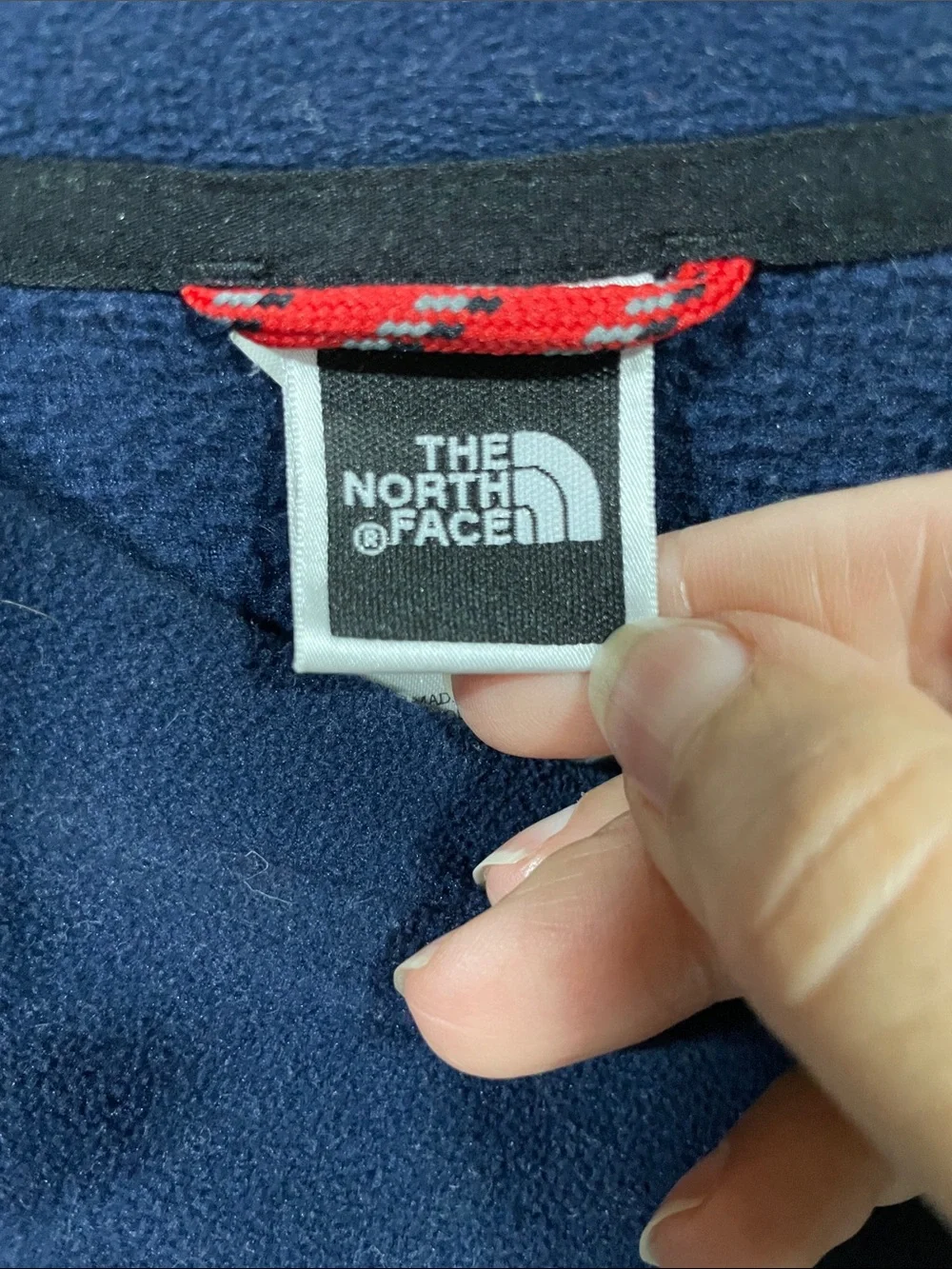 The North Face Men's Navy Crewneck Sweater with Gray Side Stripes